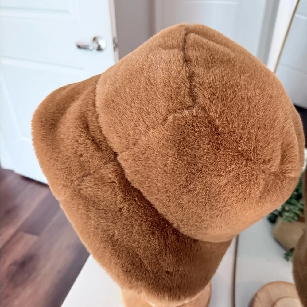 Faux Fur Camel Bucket Hat Cozy Winter Soft Plush Cloche Style